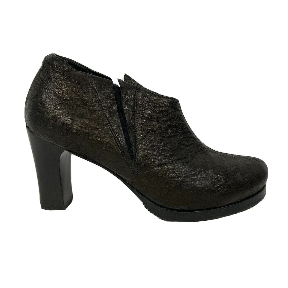 Salpy Boots Women's Sz 7 Black Leather Heeled Ankle‎ Bootie Stretch Pull On New